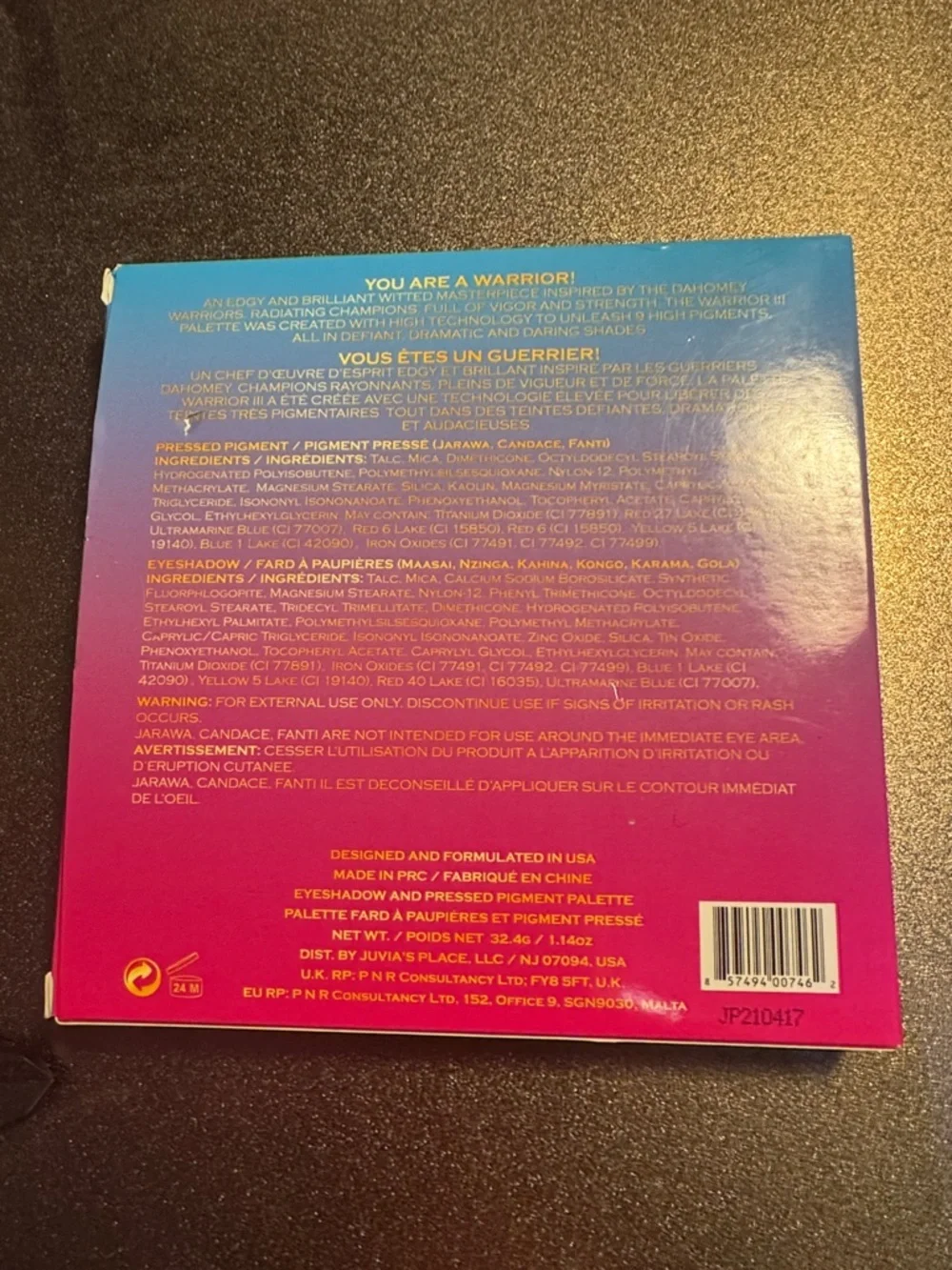 Juvia’s Place NIB The Warrior III Eyeshadow palette,bold fun colors, festival🔆